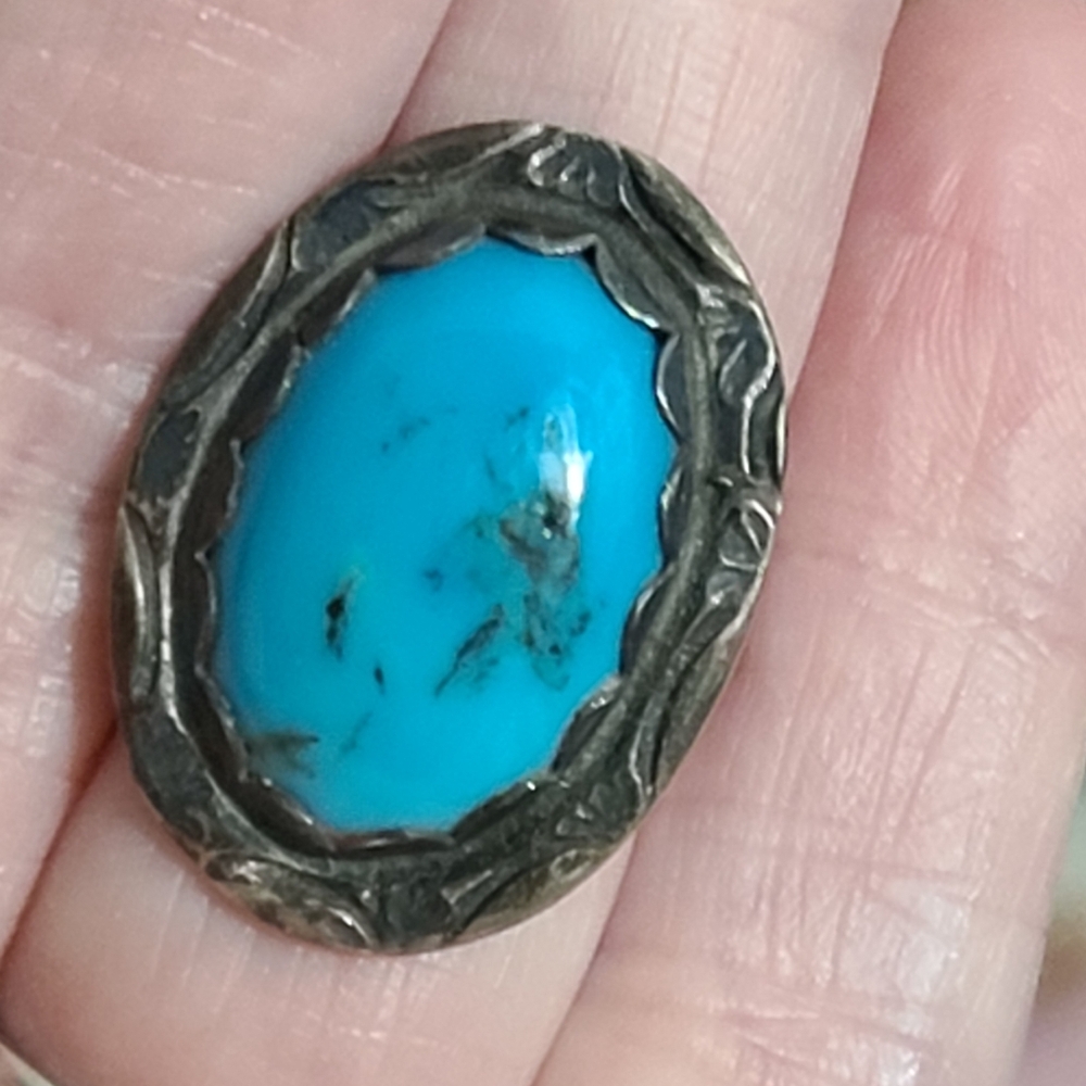 Vintage navajo ring  morenci turquoise sterling silver sz 6 native American